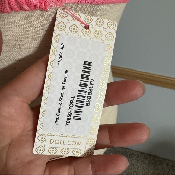 Doll Pink Cosmic Shimmer Triangle Swimwear Top Size Large - Picture 6 of 6